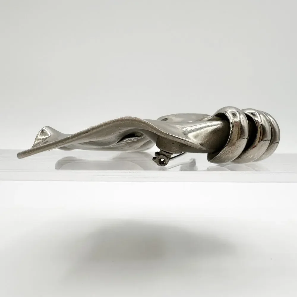 1940s H. Pomerantz Huge Epic Silver Tone Modernist Brooch MCM Biomorphic Bow